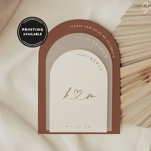 Neutral Terracotta Wedding Invitation Arch Suite Template Fall Wedding Invitation Stacked Arch Wedding Invite Suite Boho Wedding Invite Mara