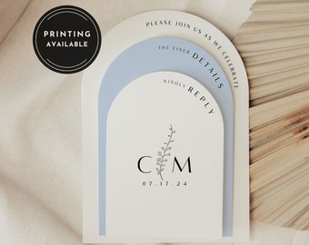 Pastel Blue Ivory Arch Wedding Invitation Template Modern Stacked Arch Wedding Invite Suite Printable Arch Wedding Stationary DIY | Lola