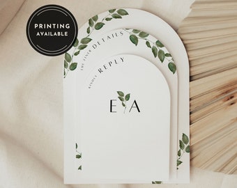 Greenery Minimalist Arch Wedding Invitation Suite Template Greenery Wedding Invitation Suite Stacked Arch Wedding Stationary Printed Invite