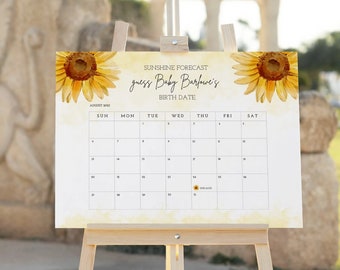 Sunshine May 2023 Guess Baby's Due Date Calendar Template, Sunflower Baby Shower Due Date Prediction Calendar Game Sign May 2023, DIY