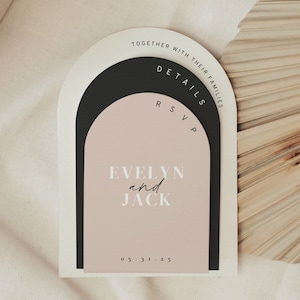 Dusty Pink Arch Wedding Invitation Template Suite Stacked Arch Wedding Invitation Bold Modern Pink and Black Invite Arch Details Card Eve