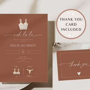 Terracotta Lingerie Shower Invitation Template With Thank You Card, Boho Lingerie Bridal Shower Invite, Printable Lingerie Invitation, Lucia