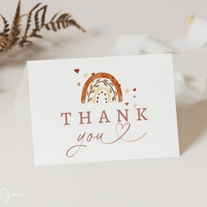 Boho Rainbow Thank You Card Template, Boho Baby Shower Thank You Card, Printable Bohemian Pampas Thank You, Instant Download, Editable | BB8