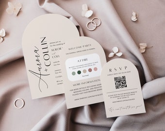 Beige and Cream Arch Wedding Invitation Template Suite Stacked Arch Wedding Invitations Neutral Tones Invitation Wedding Colors Card Kate