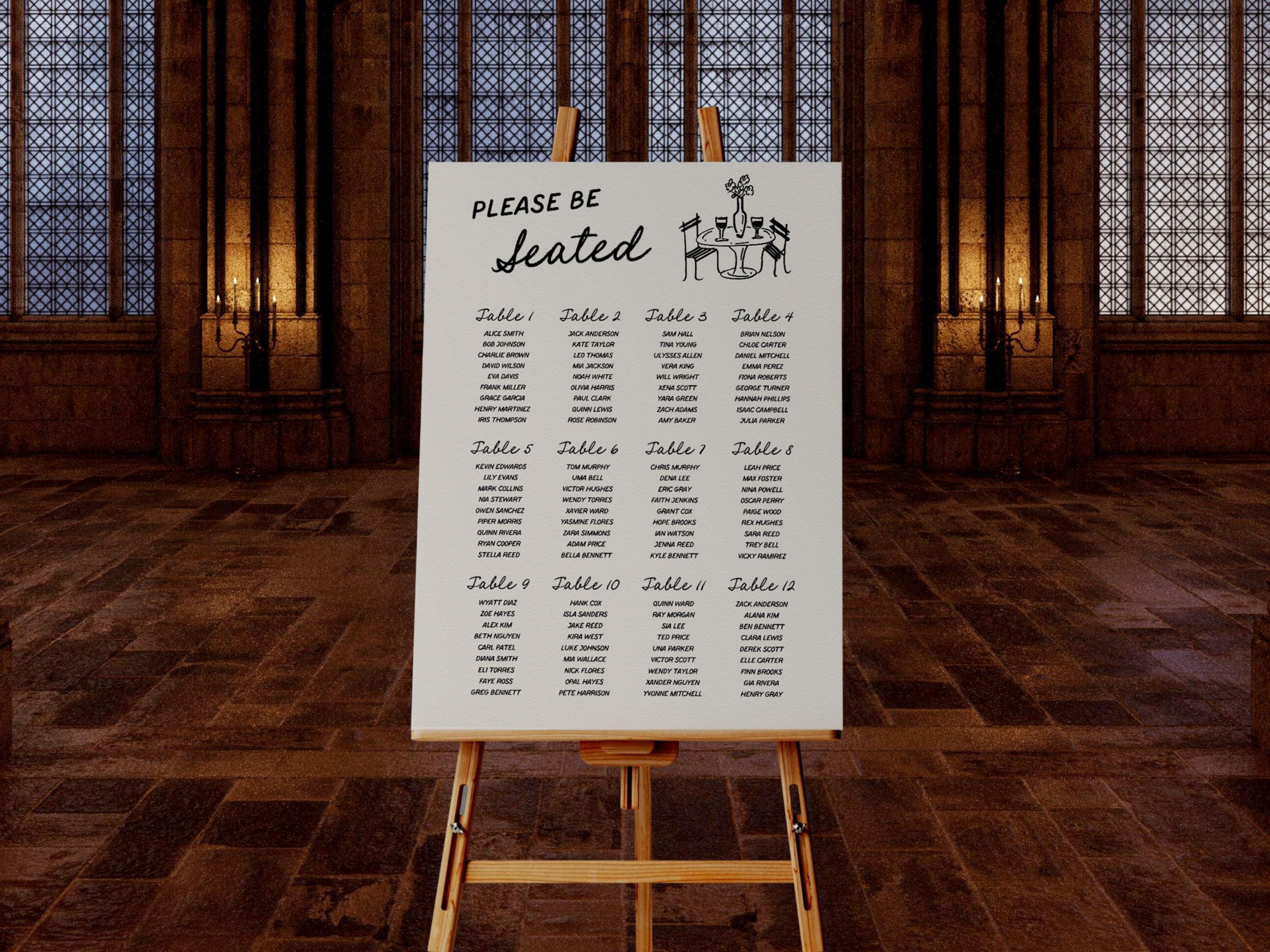 Hand Drawn Seating Chart Sign Template Doodle Reception Table Plan Sign ...