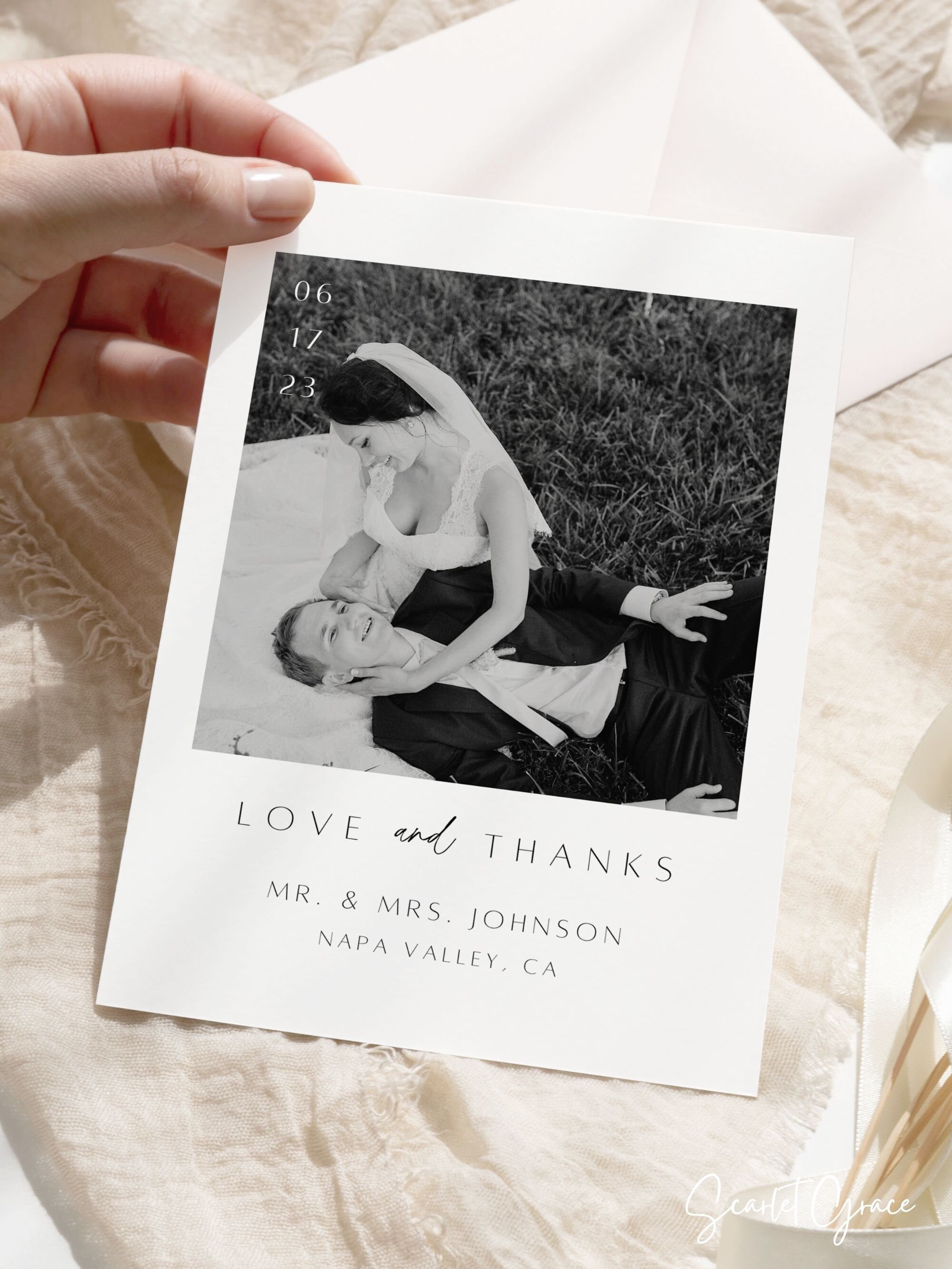 Minimalist Wedding Photo Thank You Postcard Template Modern Wedding ...