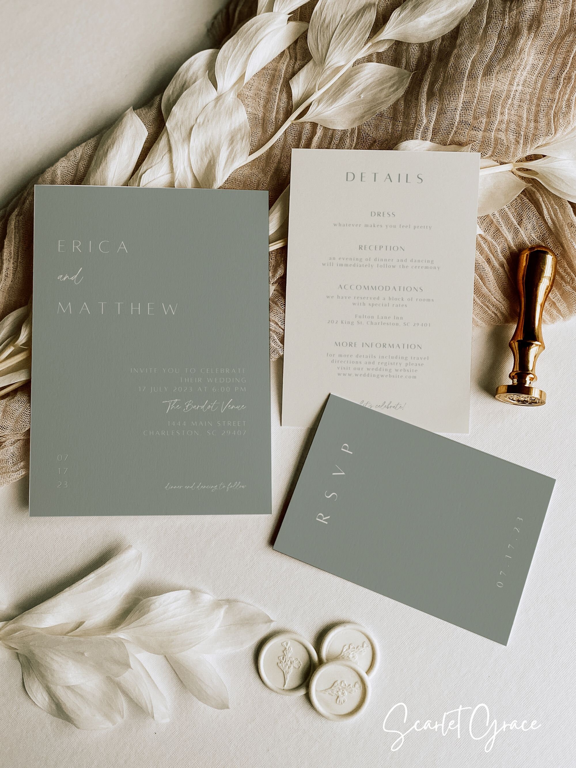 Sage Green Wedding Invitation Suite Template Sage Wedding Invite ...