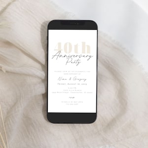 40th Anniversary Electronic Invitation Template, Minimalist 40th Anniversary Party Evite, Ruby Wedding Anniversary Digital Invite | Nina
