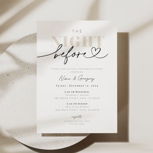 Minimalist Rehearsal Dinner Invitation Template The Night Before Invitation Printable Modern Rehearsal Invite Rehearsal Dinner Elegant Nina