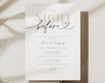 Minimalist Rehearsal Dinner Invitation Template The Night Before Invitation Printable Modern Rehearsal Invite Rehearsal Dinner Elegant Nina