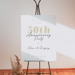 50th Anniversary Welcome Sign Template Minimalist 50th Anniversary Party Sign Modern Golden Anniversary Welcome Poster For Party Canva Nina