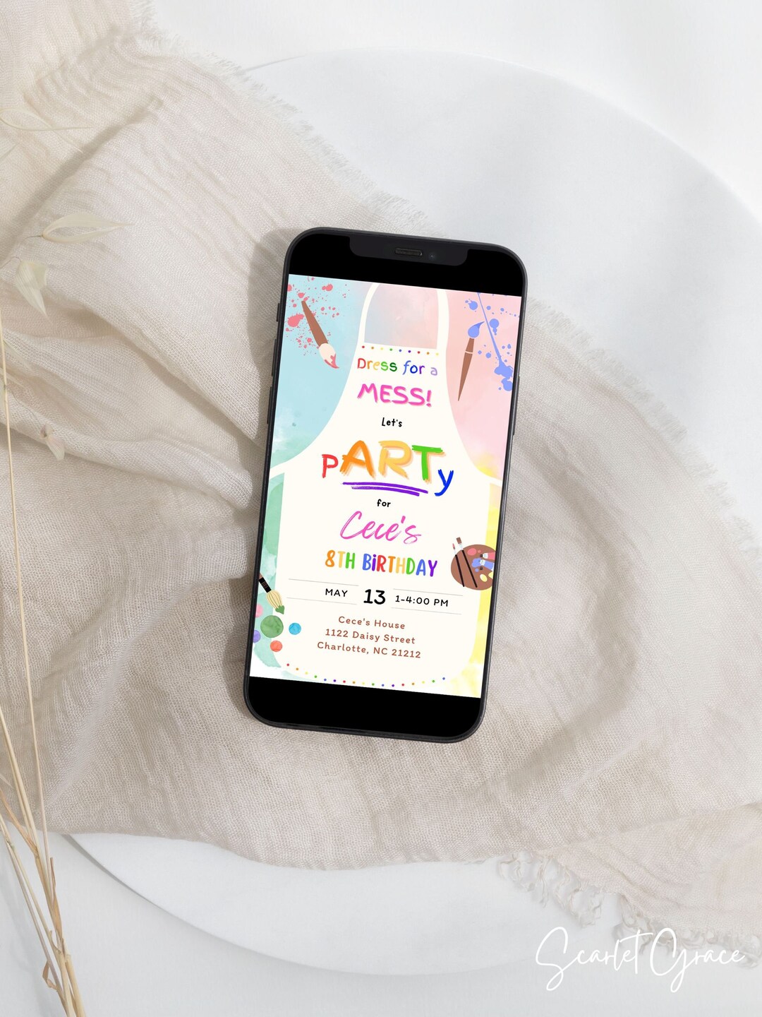 Paint Party Birthday Evite Template, Art Party Birthday Electronic