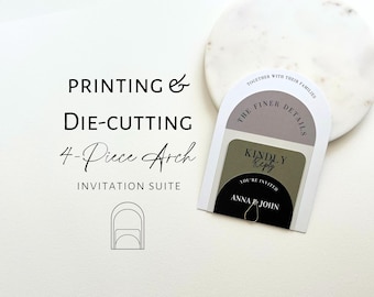Arch Printing and Die-cutting for 4- Piece Stacked Arch Wedding Invitation Suite, 130lb Uncoated Cover Stock, Full Envelope Addressing