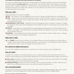 Peut inclure: Page FAQ avec des informations sur l'acc&egrave;s et la modification d'un mod&egrave;le num&eacute;rique. La page comprend une liste d'&eacute;l&eacute;ments modifiables, tels que le texte, la police, la couleur et les photos. Elle explique &eacute;galement comment imprimer le mod&egrave;le &agrave; la maison ou avec une imprimante professionnelle.
