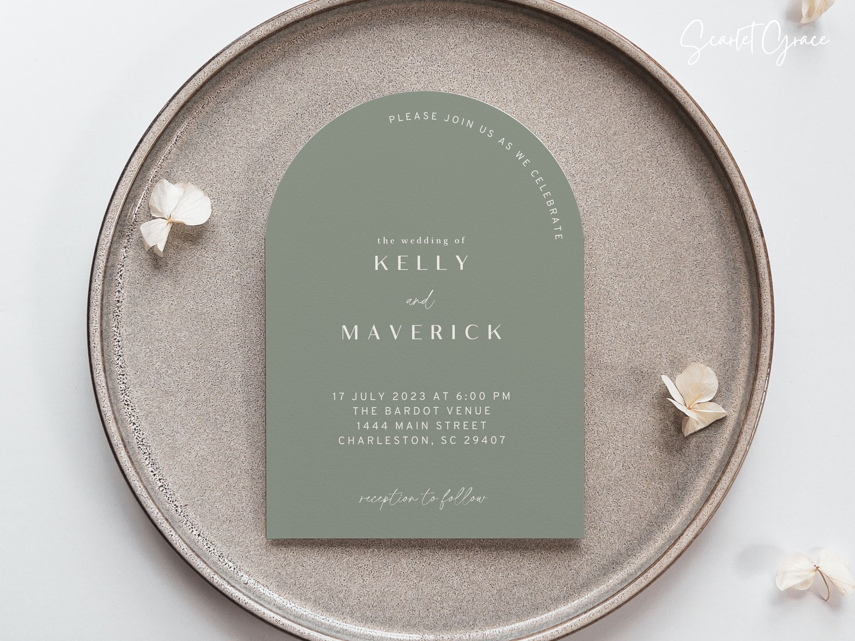 Sage Green Wedding Invitation Arch Suite Template Sage Neutral ...