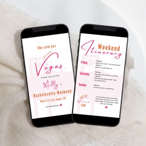 Vegas Bachelorette Weekend Evite Itinerary Template, Las Vegas Bachelorette Digital Itinerary, Retro Modern Electronic Bachelorette Invite