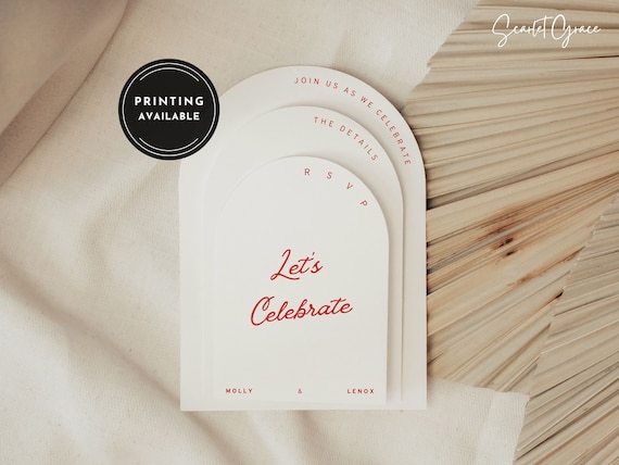 Red Retro Wedding Invitation Suite Template Red and White Arch Wedding Invitation Fun Arch Invite Colorful Wedding Funky Invitation Molly