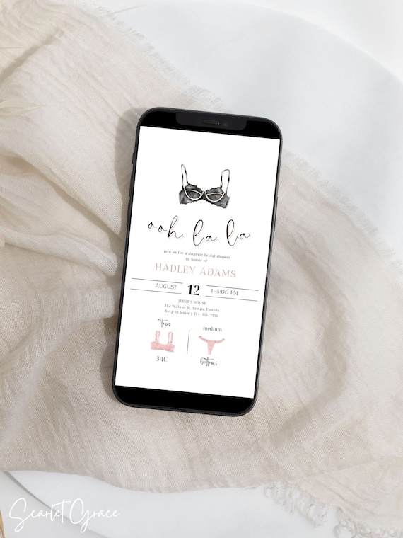 Lucia Lingerie Shower Electronic Invitation Template, Minimalist Lingerie Bridal Shower Evite, Watercolor Lingerie Bridal Shower Invite, DIY