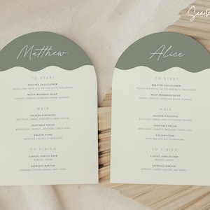 Arch Wedding Menu Place Card Template Modern Sage Green Wedding Menu ...