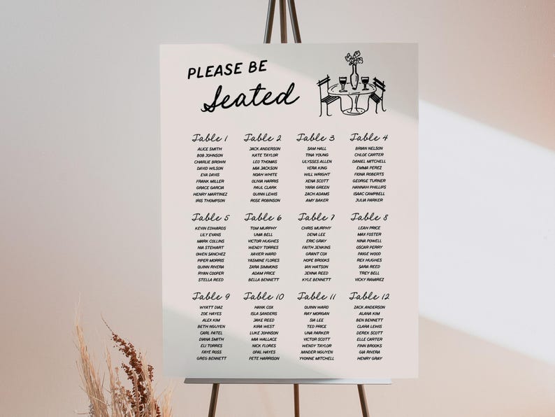 Hand Drawn Seating Chart Sign Template Doodle Reception Table Plan Sign ...