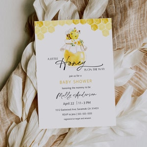 A Little Honey Is On the Way Baby Shower Invitation Template, Gender Neutral Honey Bee Baby Shower Invite Printable, Instant Download | BB3
