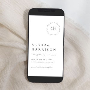 Minimalist Save the Date E-invite Template Digital Save Our Date Modern Invite With Monogram Electronic Save the Date Evite Classic | Sasha