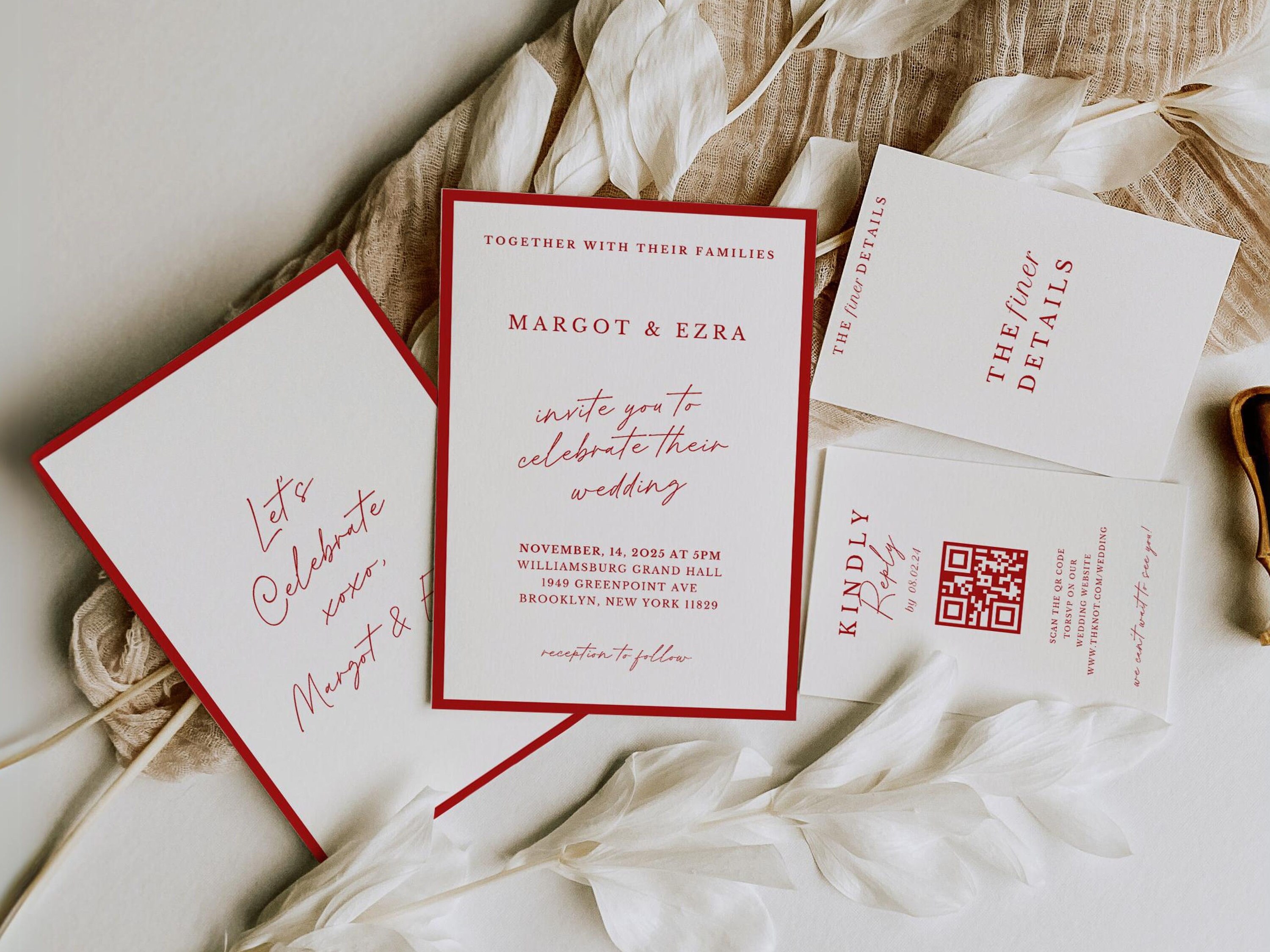 Red and White Wedding Invitation Template Suite Red Wedding Invite ...