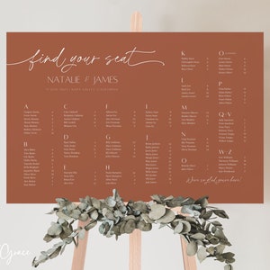 Terracotta Alphabetical Wedding Seating Chart Template Minimalist Wedding Seating Chart Canva Wedding Seating Plan Template Editable Mara