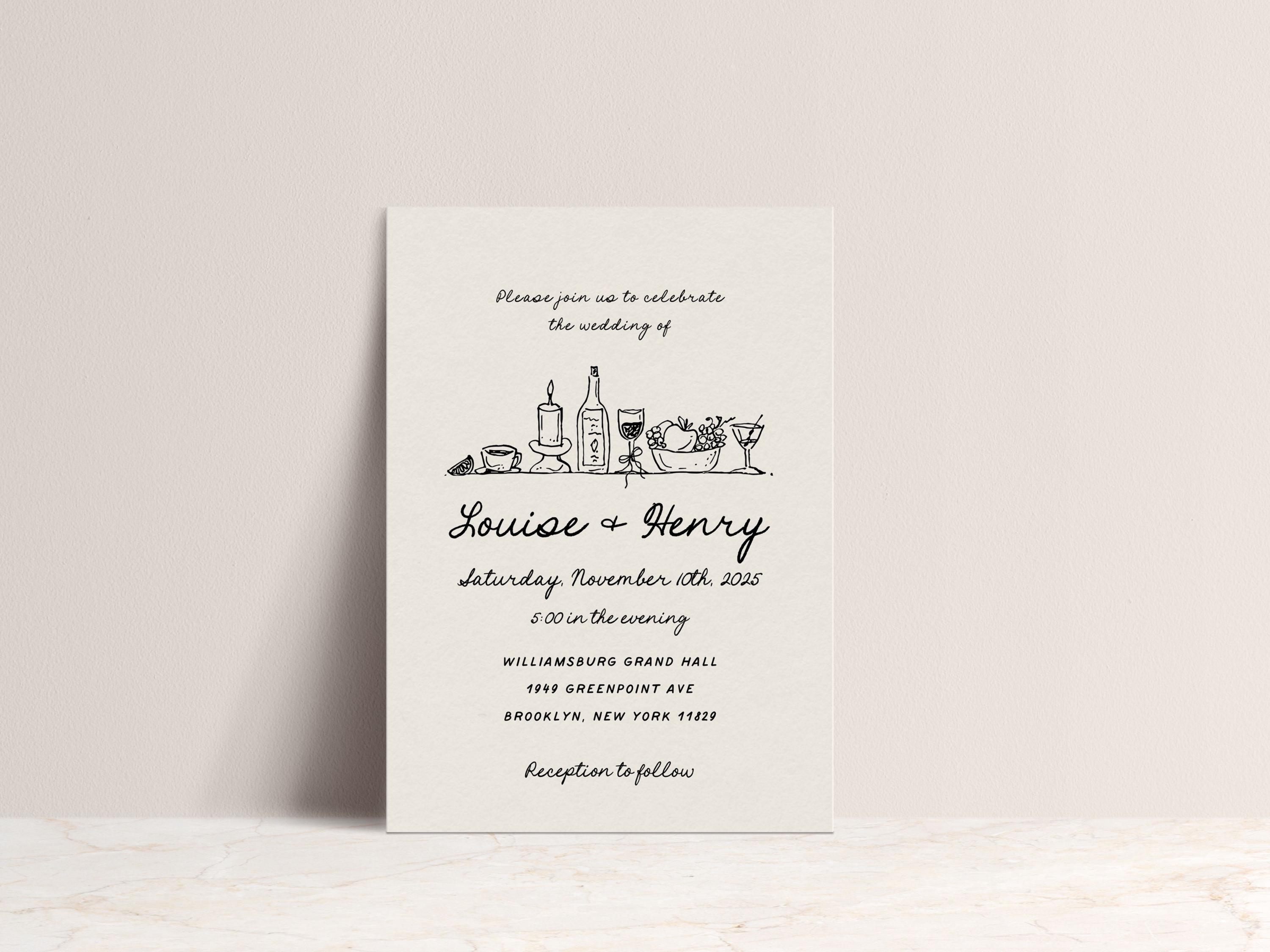 Hand Drawn Wedding Invitation Template Suite Scribble Illustrations ...