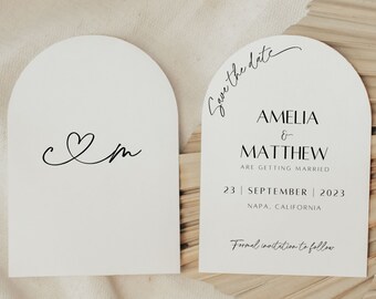 Minimalist Arch Save the Date Template Modern Editable Save the Date Card With Photo Printable Arch Monogram Save Our Date Card Printed Mara