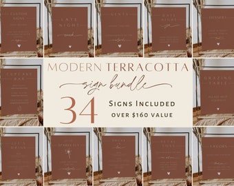Modern Terracotta Wedding Signs Bundle Minimalist Boho Wedding Signs Template Bundle DIY Reception Signs Boho Printable Wedding Signs Clara