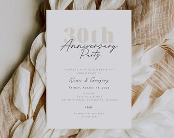 Minimalist 30th Anniversary Party Invitation Template, Modern 30th Wedding Anniversary Invitation, DIY Simple Pearl Anniversary Invite, Nina