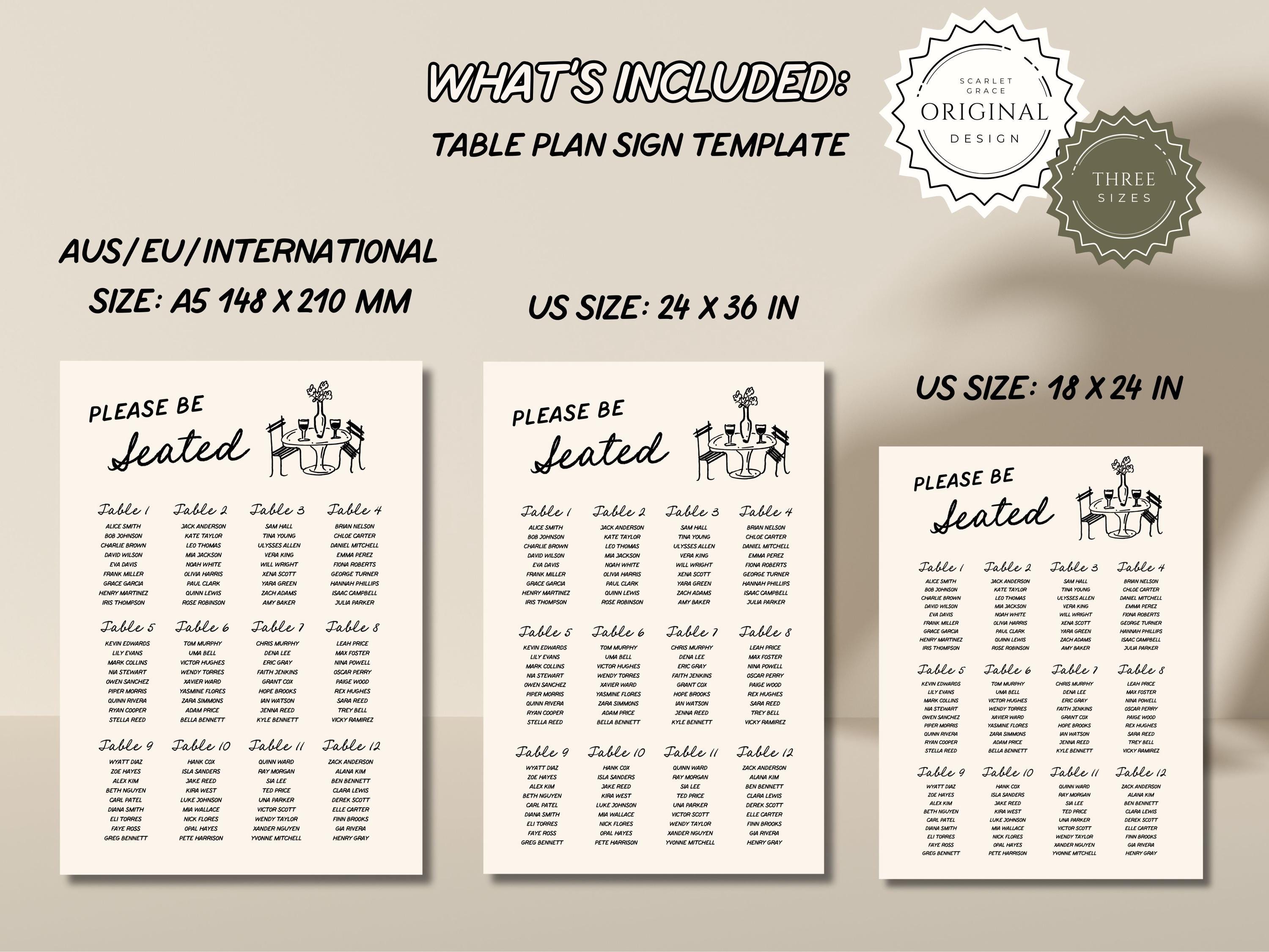 Hand Drawn Seating Chart Sign Template Doodle Reception Table Plan Sign ...