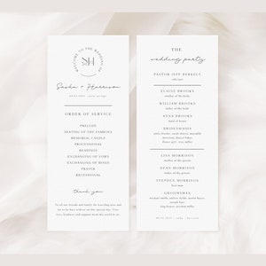 Minimalist Wedding Program Template Modern Order of Service Ceremony Program Card Monogram Order of Events Program Editable in Canva Sasha