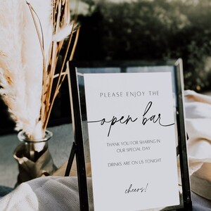 Open Bar Sign Printable, Editable Open Bar Wedding Sign Template ...