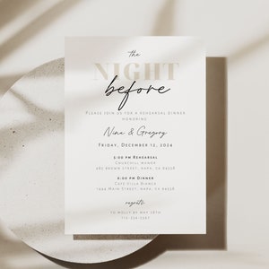 Minimalist Rehearsal Dinner Invitation Template The Night Before Invitation Printable Modern Rehearsal Invite Rehearsal Dinner Elegant Nina