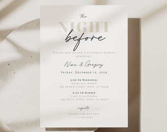 Minimalist Rehearsal Dinner Invitation Template The Night Before Invitation Printable Modern Rehearsal Invite Rehearsal Dinner Elegant Nina