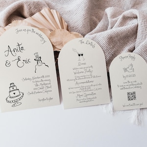 Handwritten Wedding Invitation Suite Template Illustrated Arch Wedding Invite Hand Drawn Invitation Whimsical Unique Wedding RSVP Anita