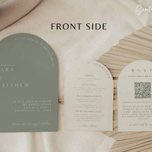 Sage Green Arch Wedding Invitation Suite Template Sage Neutral Stacked Arch Wedding Invite Suite Sage Arch Wedding Stationary Printed Invite image 2