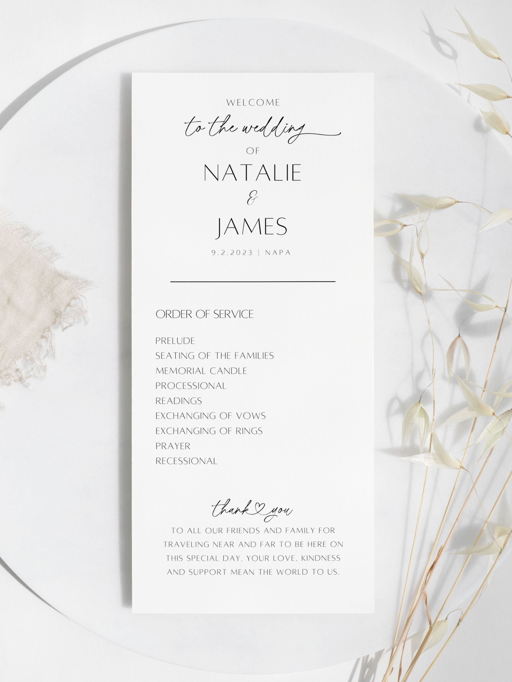 Modern Wedding Program Template Minimalist Order of Service Printable ...