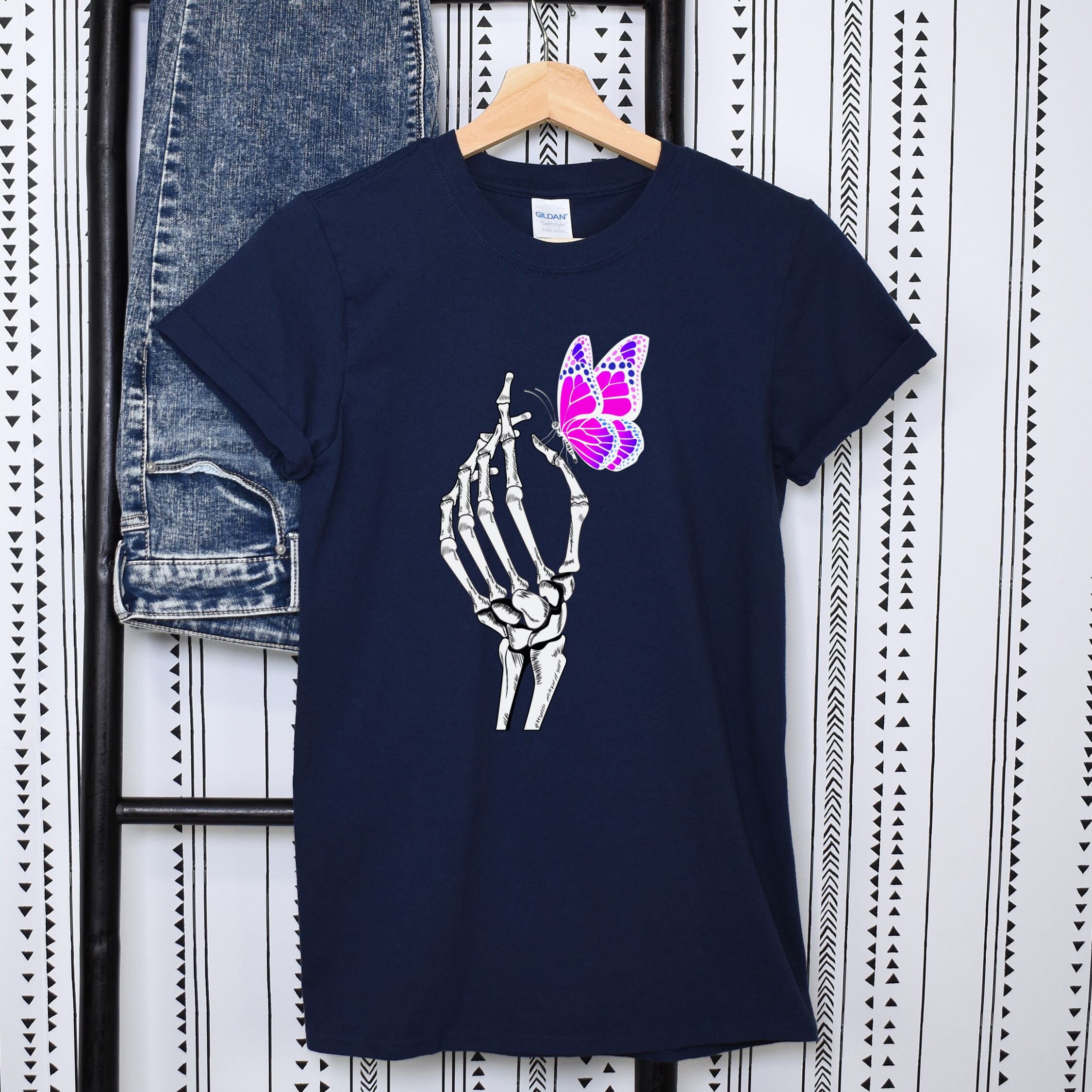 Discover Skeleton Hand Butterfly Shirt | Goblincore T Shirt | Fairycore T shirt | Mom Birthday Gift | Grunge Shirt | Gift for her | Spooky Shirt