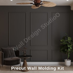 Primed Wall Moulding Kit Wainscoting Kit - Pre-cut Wall Paneling Kit - French Molding-Accent Wall Molding Trim - 3 Frames Design, Wall Kit