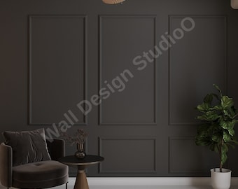 Primed Wall Moulding Kit Wainscoting Kit - Pre-cut Wall Paneling Kit - French Molding-Accent Wall Molding Trim - 3 Frames Design, Wall Kit
