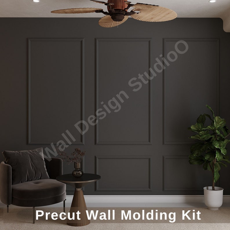 Primed Wall Moulding Kit Wainscoting Kit - Pre-cut Wall Paneling Kit - French Molding-Accent Wall Molding Trim - 3 Frames Design, Wall Kit image 1