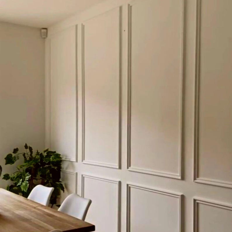 Wall Molding Package Ready To Assemble, Pre-Cut Factory Primed, Wall Paneling Kit - 3 Upper and 3 Bottom Rectangles Wainscoting Panels image 1