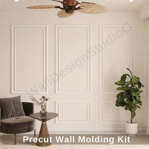 Primed Wall Moulding Kit Wainscoting Kit - Pre-cut Wall Paneling Kit - Accent Wall Molding Trim - Factory Primed - 3 Nested Frames Design