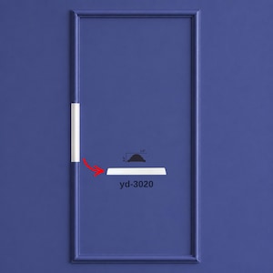 May include: A white molding strip labeled yd-3020, featuring a cross-section diagram showing a height of 0.5 inches and a width of 1.3 inches. The strip is shown as a straight piece and as a segment integrated into a rectangular blue frame.