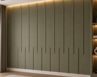 Modernes Set für vertikale Wandleisten, vorgeschnittene Lamellenpaneele, montagefertige Akzentwände