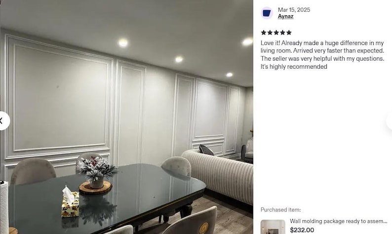 Wall Molding Package Ready to Assemble, Pre-Cut Factory Primed, Wall Paneling Kit - Nested Rectangle Wainscoting Panels, Wall Moulding Kit image 7