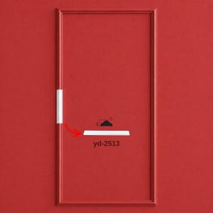 May include: A white molding strip labeled yd-2513, featuring a cross-section diagram with dimensions of 0.5 inches by 1 inch. The molding is displayed against a solid red background, with a red arrow pointing from the strip to its profile.